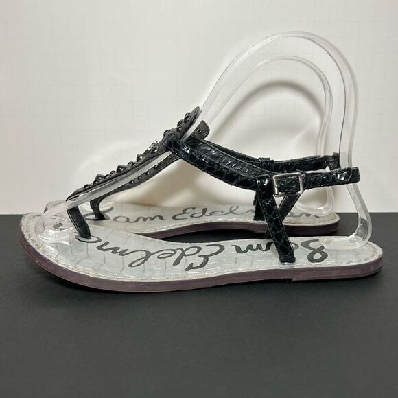 Womens SAM EDELMAN Studded Jewels Silver T Strap Sandals / Size 6 - Picture 3 of 7